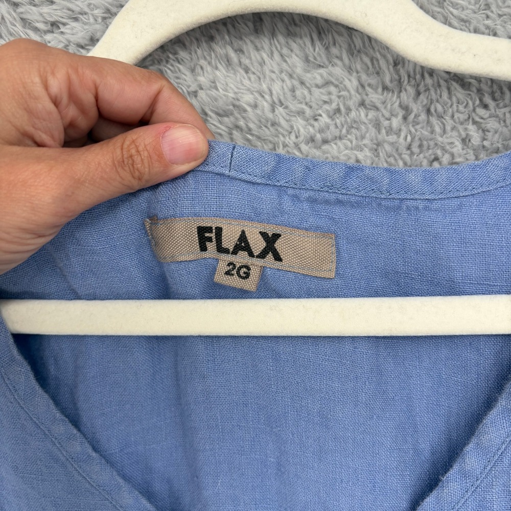 FLAX 100% Linen Sleeveless V-Neck Tunic Top Plus Size 2X Light Blue Oversized - Picture 4 of 7